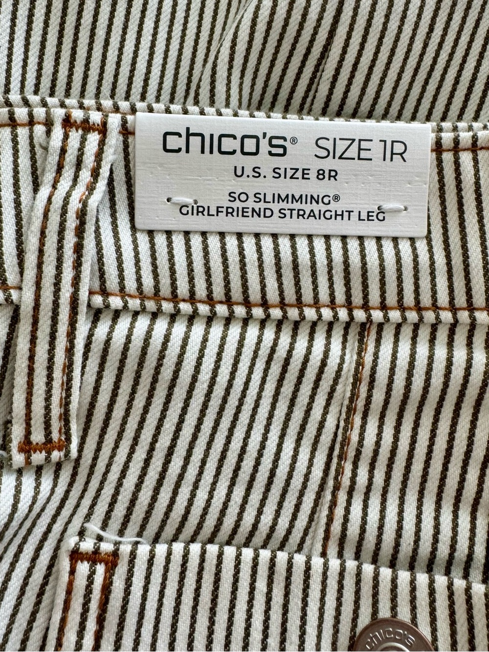 Chico’s Women’s So Slimming Girlfriend Stripe Straight Leg Pants NWT Size 8 - Picture 16 of 16